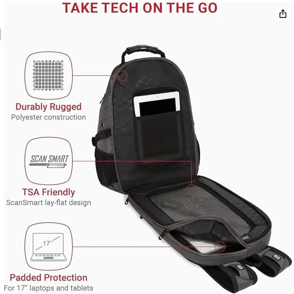 SWISSGEAR 1900 ScanSmart TSA Laptop Backpack with RFID Protection- Gray